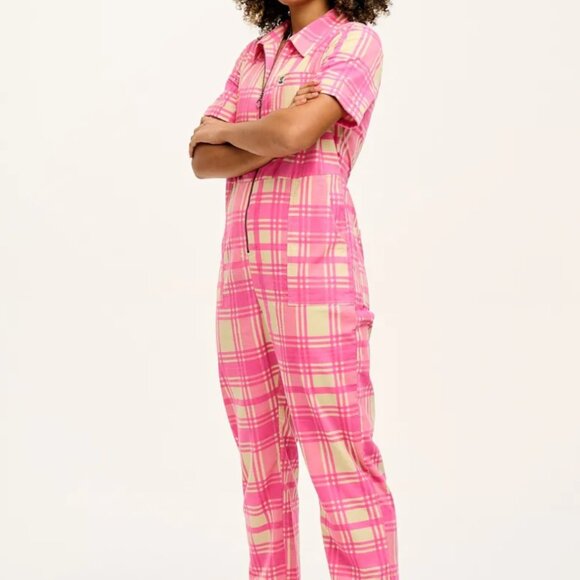 Lucy & Yak Rex Jumpsuit Grayson Gingham Pink Organic Needlecord Corduroy NWT - Picture 3 of 14